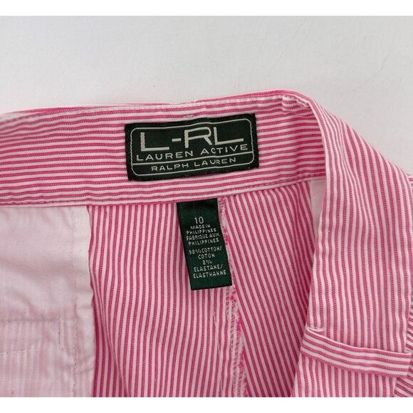 LRL Lauren Ralph Lauren Active Bermuda Shorts Stripes Sz 10 Preppy Old Money - Picture 5 of 9